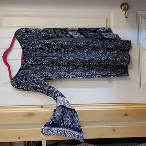 Swell Navy and Cream Dress - Bell Sleeves And Paisley Design Pattern